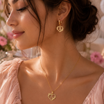 Load image into Gallery viewer, Minimal Floral Heart Initial Necklace & Hoop Earrings Set
