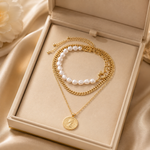 Load image into Gallery viewer, Pearl and Vintage Pendant Chain 3 Piece Pendant and Pearl Necklace Set