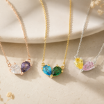 Load image into Gallery viewer, Dainty Dual Birthstone Heart Necklace