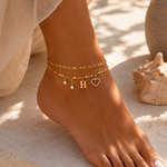 Load image into Gallery viewer, Dainty Initial Letter Necklace & Diamond Heart Anklet Set