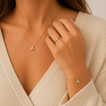 Load image into Gallery viewer, Dainty Initial Necklace, Bracelet & Ring - 3 Piece Waterproof Jewelry Stack