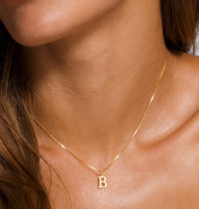 14k sleek serif initial necklace