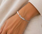 Load image into Gallery viewer, Personalized Name Pearl Figaro Chain Bracelet