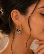 Load image into Gallery viewer, Golden Evil Eye Heart Hoop Earrings