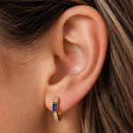 Load image into Gallery viewer, Baguette Huggie Earrings (Blue Sapphire)