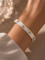 Load image into Gallery viewer, Classy Evil Eye White Enamel Bangle Bracelet