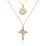 Load image into Gallery viewer, 2pc 14k Diamond Cross Crown & Initial Necklace Set