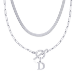Load image into Gallery viewer, 2pc Paperclip Initial Toggle Clasp & Herringbone Necklace Set