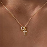Load image into Gallery viewer, Dainty Diamond Initial & Cross Necklace