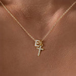 Load image into Gallery viewer, Dainty Diamond Initial & Cross Necklace