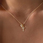 Load image into Gallery viewer, Dainty Diamond Initial & Cross Necklace
