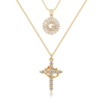 Load image into Gallery viewer, 2pc 14k Diamond Cross Crown & Initial Necklace Set