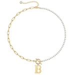 Load image into Gallery viewer, Pearl & Paperclip Chain Letter Initial Necklace