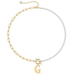 Load image into Gallery viewer, Pearl & Paperclip Chain Letter Initial Necklace