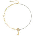 Load image into Gallery viewer, Pearl & Paperclip Chain Letter Initial Necklace