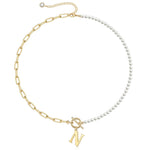 Load image into Gallery viewer, Pearl & Paperclip Chain Letter Initial Necklace