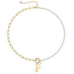 Load image into Gallery viewer, Pearl & Paperclip Chain Letter Initial Necklace