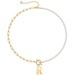 Load image into Gallery viewer, Pearl & Paperclip Chain Letter Initial Necklace