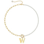 Load image into Gallery viewer, Pearl & Paperclip Chain Letter Initial Necklace