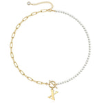 Load image into Gallery viewer, Pearl & Paperclip Chain Letter Initial Necklace