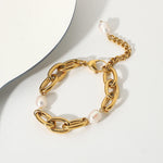 Load image into Gallery viewer, 18k Chunky Paperclip Pearl Accented Bracelet