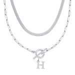 Load image into Gallery viewer, 2pc Paperclip Initial Toggle Clasp & Herringbone Necklace Set