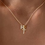 Load image into Gallery viewer, Dainty Diamond Initial & Cross Necklace