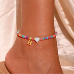Load image into Gallery viewer, Colorful Pearl Heart Initial Anklet