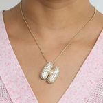 Load image into Gallery viewer, Chunky Bubble Diamond Dazzle Initial Necklaces