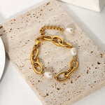 Load image into Gallery viewer, 18k Chunky Paperclip Pearl Accented Bracelet