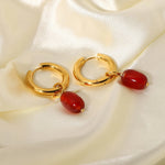 Load image into Gallery viewer, Dainty Carnelian Huggie Hoop Earrings