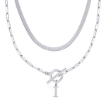 Load image into Gallery viewer, 2pc Paperclip Initial Toggle Clasp & Herringbone Necklace Set