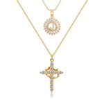 Load image into Gallery viewer, 2pc 14k Diamond Cross Crown & Initial Necklace Set