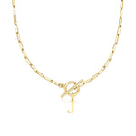 Load image into Gallery viewer, Paperclip Letter Initial Circle Lock Clasp Necklace