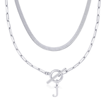 Load image into Gallery viewer, 2pc Paperclip Initial Toggle Clasp & Herringbone Necklace Set