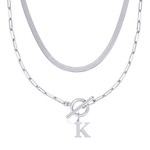 Load image into Gallery viewer, 2pc Paperclip Initial Toggle Clasp & Herringbone Necklace Set