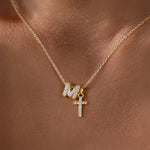 Load image into Gallery viewer, Dainty Diamond Initial & Cross Necklace