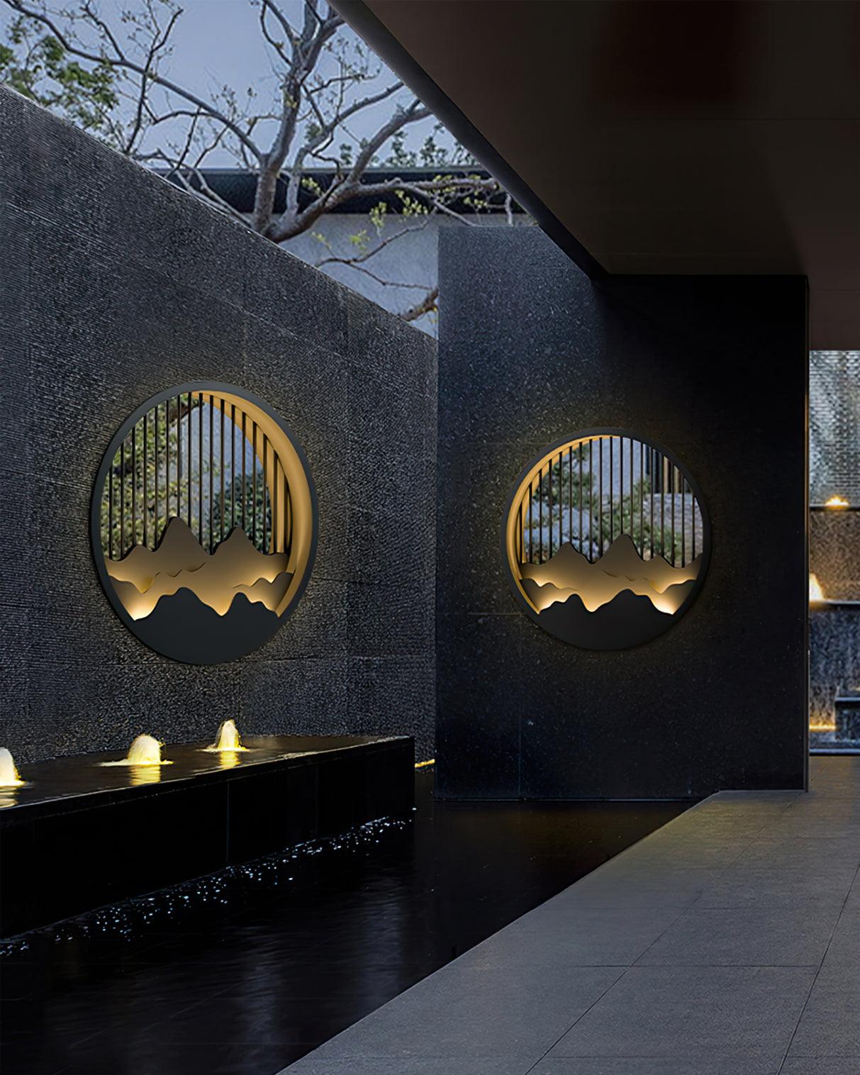 Circular Mountain Motif Contemporary Wall Sconce