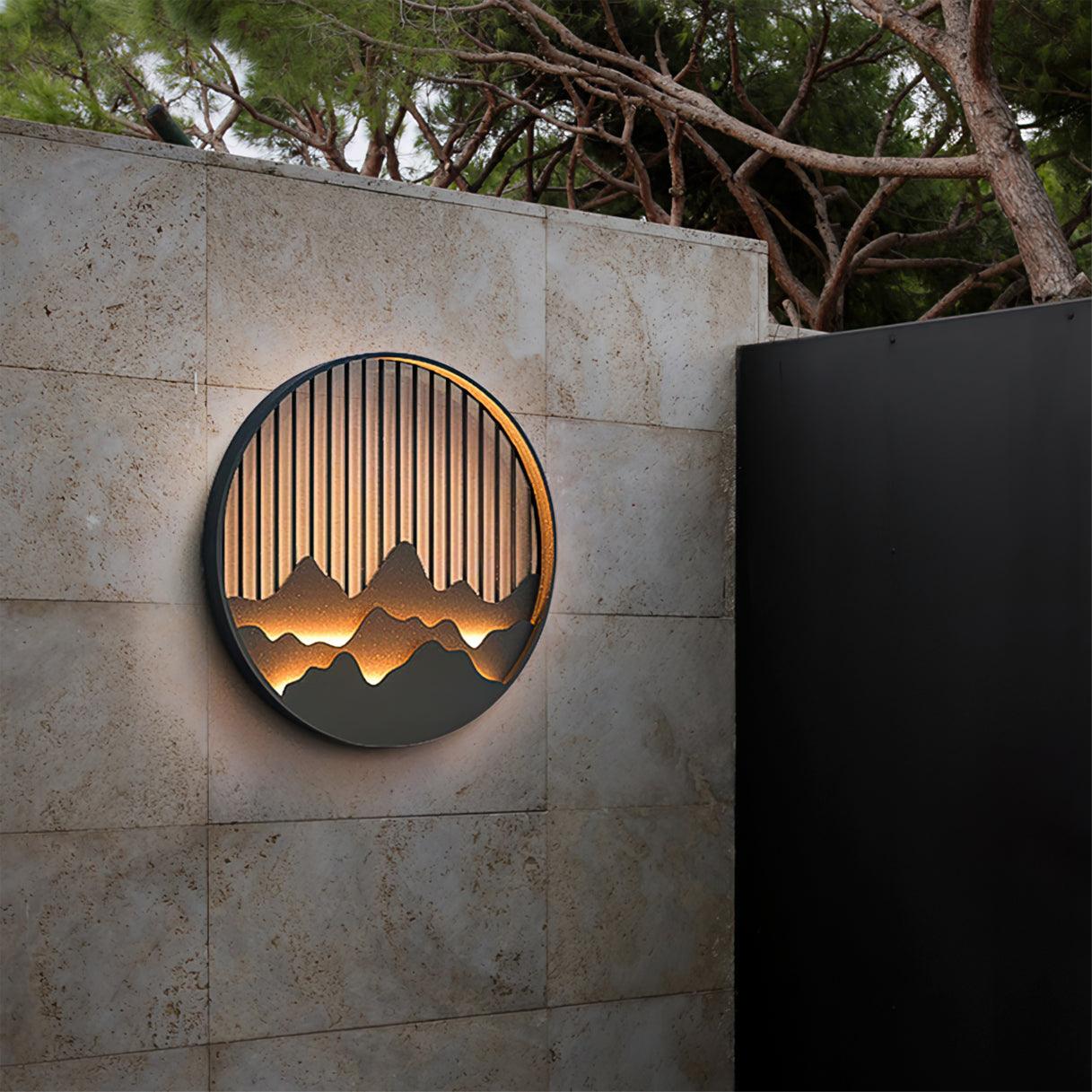 Circular Mountain Motif Contemporary Wall Sconce