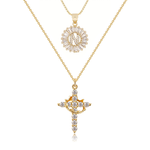 Load image into Gallery viewer, 2pc 14k Diamond Cross Crown & Initial Necklace Set