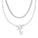 Load image into Gallery viewer, 2pc Paperclip Initial Toggle Clasp & Herringbone Necklace Set