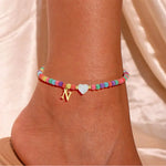 Load image into Gallery viewer, Colorful Pearl Heart Initial Anklet