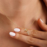 Load image into Gallery viewer, Dainty Diamond Initial & Cross Necklace