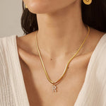 Load image into Gallery viewer, Dainty Diamond Letter Initial Herringbone Necklace