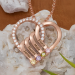 Load image into Gallery viewer, Personalized Name & Birthstone Heart Striped Pendant Necklace