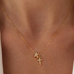 Load image into Gallery viewer, Dainty Diamond Initial & Cross Necklace