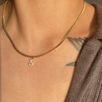Load image into Gallery viewer, Dainty Diamond Letter Initial Herringbone Necklace