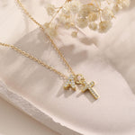 Load image into Gallery viewer, Dainty Diamond Initial & Cross Necklace