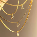 Load image into Gallery viewer, Dainty Diamond Letter Initial Herringbone Necklace