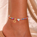 Load image into Gallery viewer, Colorful Pearl Heart Initial Anklet